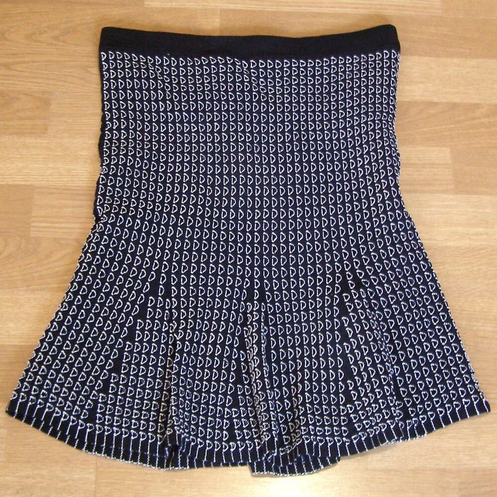 Ann Taylor Black White Knit Sweater Style Lined Geometric Pattern Skirt M